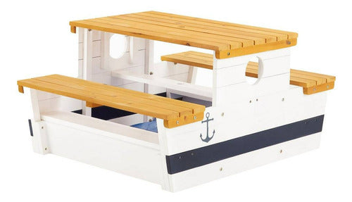 Mesa Infantil De Picnic Con Sombrilla Y Bancos Color Blanco